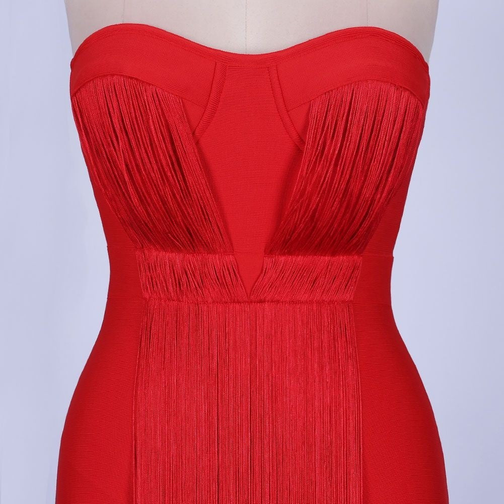 Strapless Tassels Over Knee Backless Bandage Dress PF19034