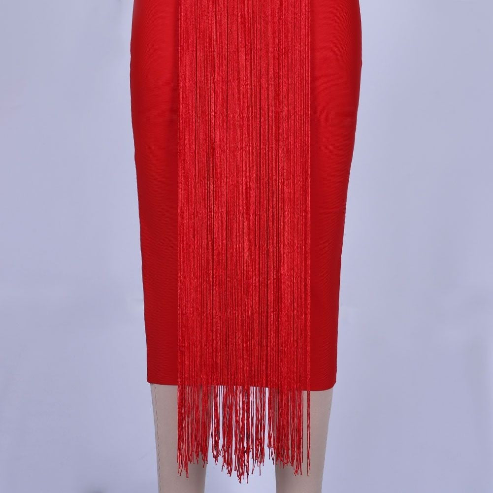 Strapless Tassels Over Knee Backless Bandage Dress PF19034