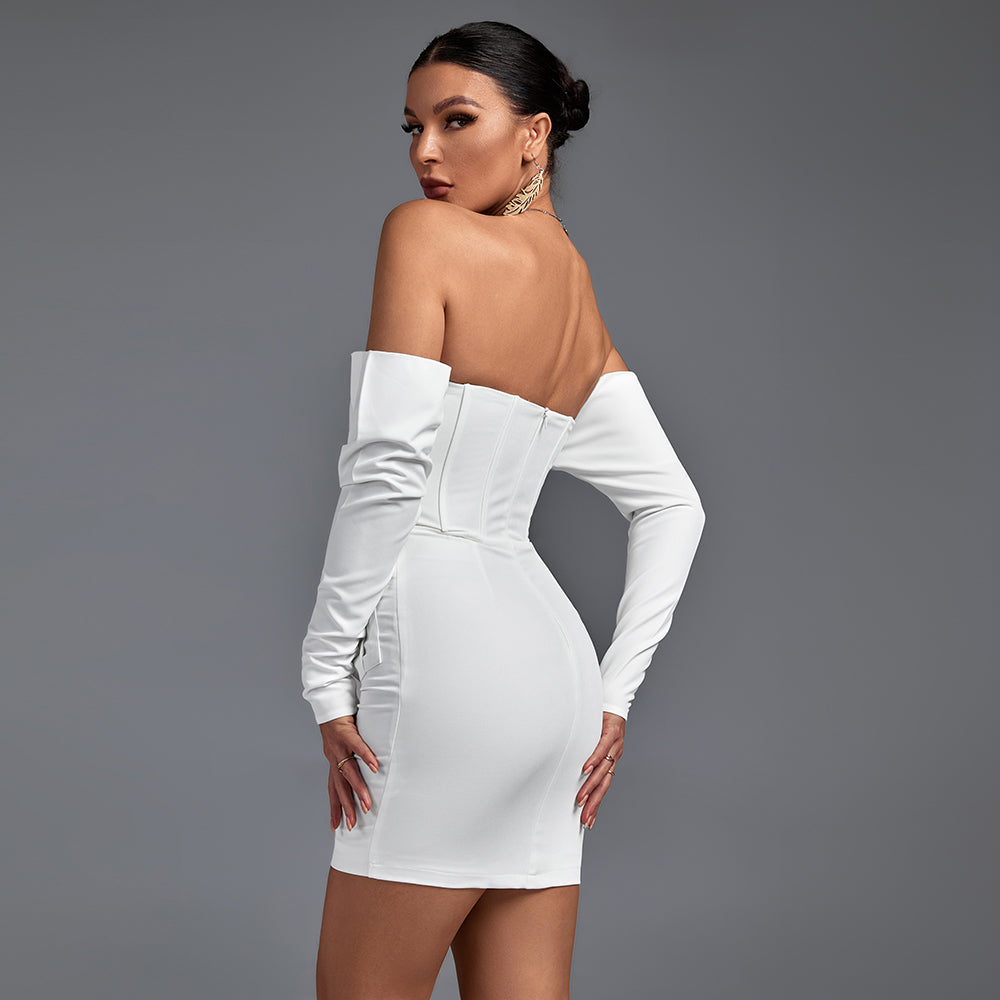 Off Shoulder Long Sleeve Striped Mini Bandage Dress FP21426