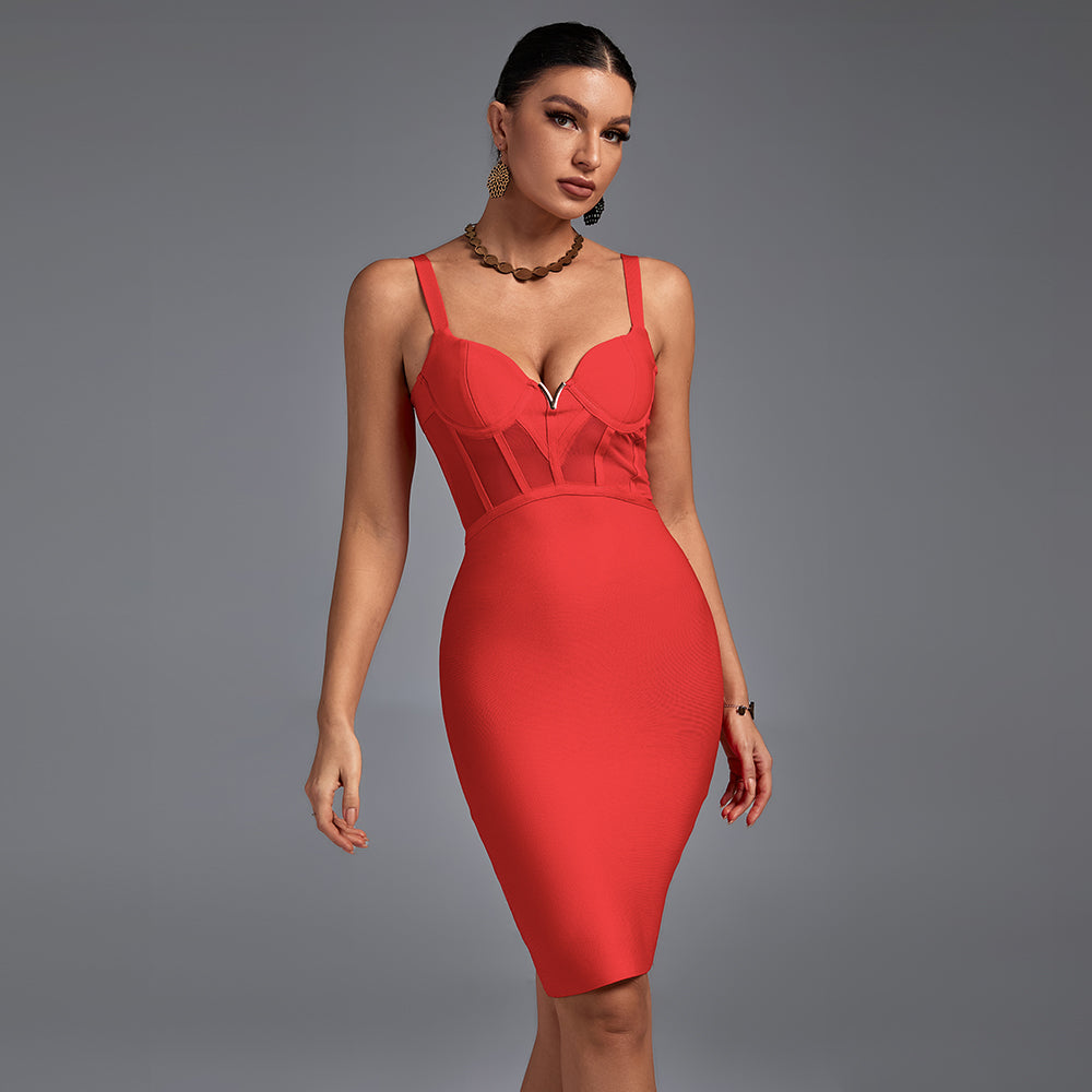 Strappy Sleeveless Mesh Mini Bandage Dress PF19006