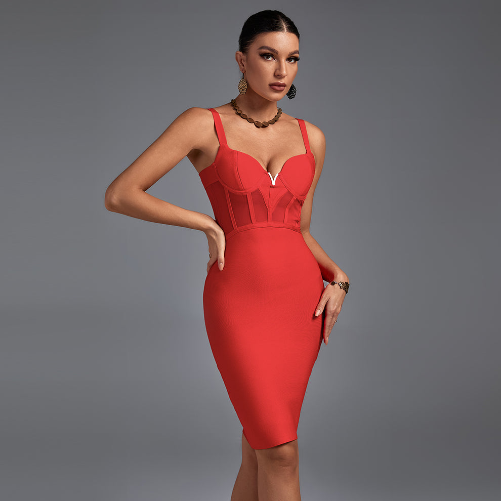 Strappy Sleeveless Mesh Mini Bandage Dress PF19006