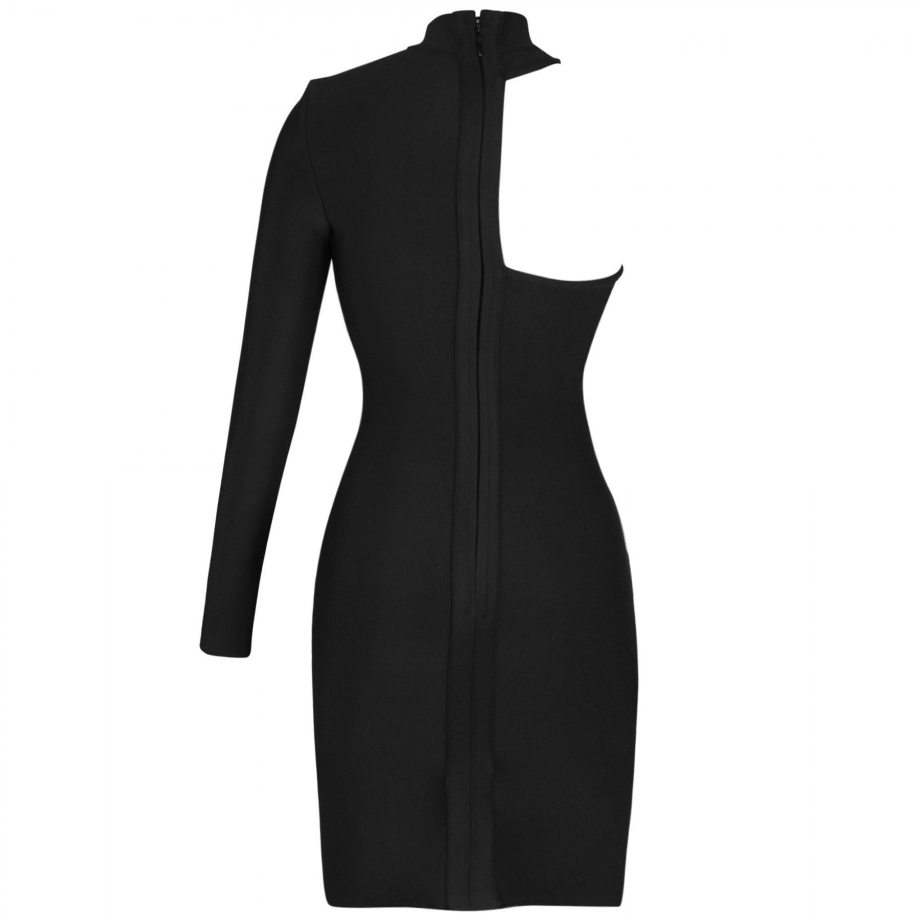 High Neck Long Sleeve Asymmetrical Mini Bandage Dress PZ19187