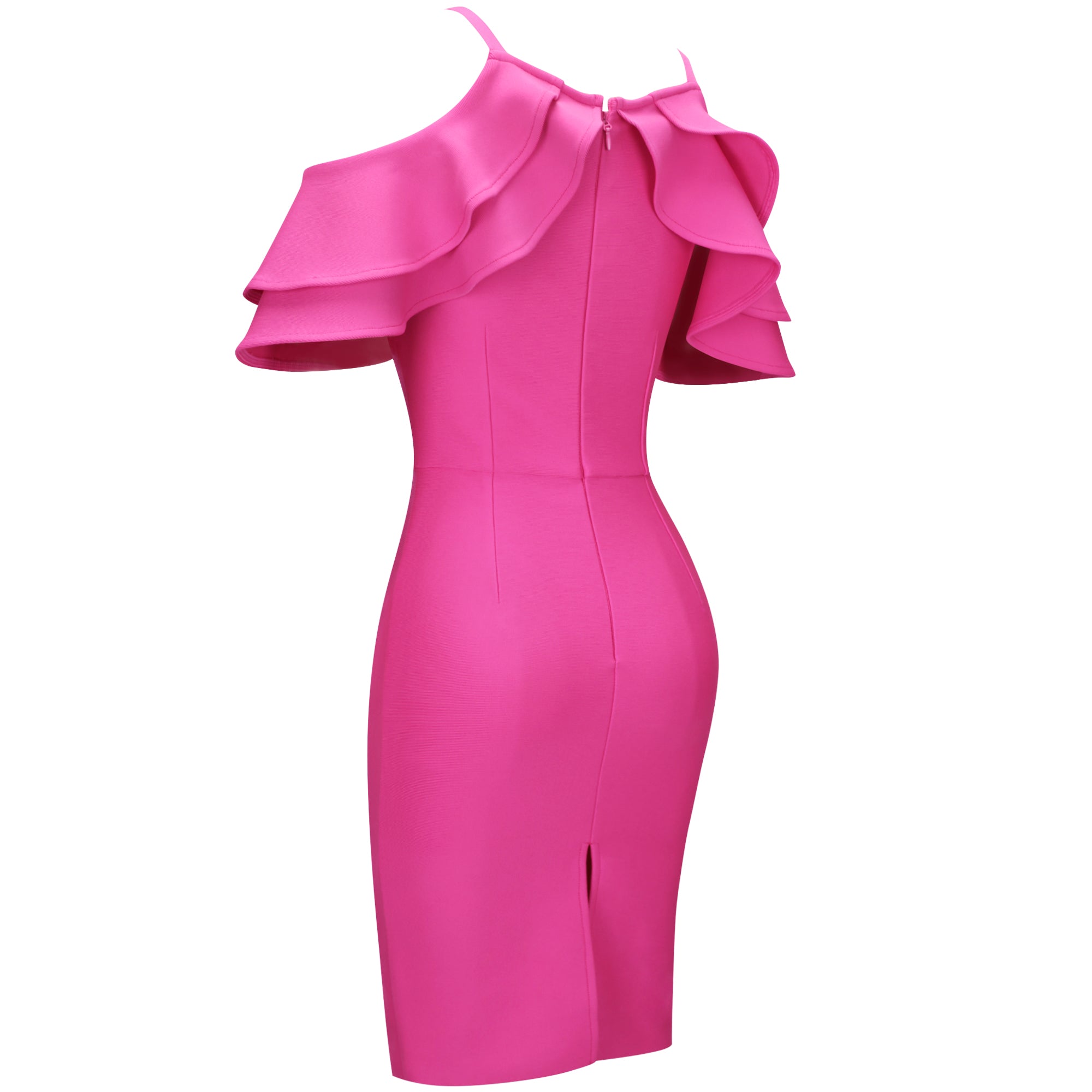 Rose Strappy Short Sleeve Frill Midi Bandage Dress PP091918