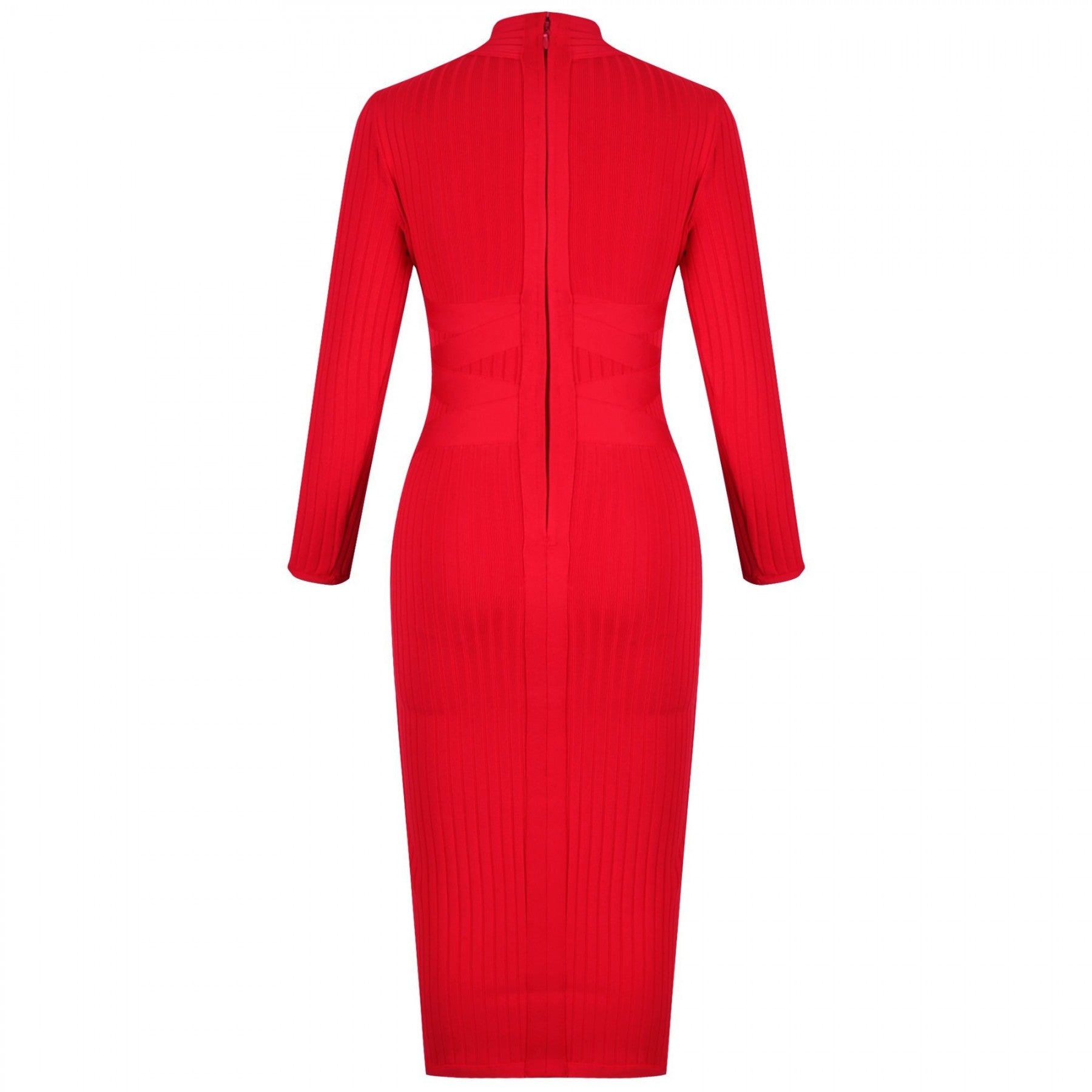 Round Neck Long Sleeve Striped Over Knee Bandage Dress PF1201