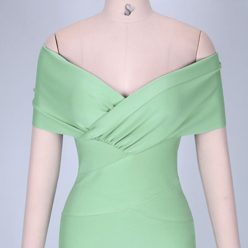 Off Shoulder Short Sleeve Elegant Bandage Dress PF19122