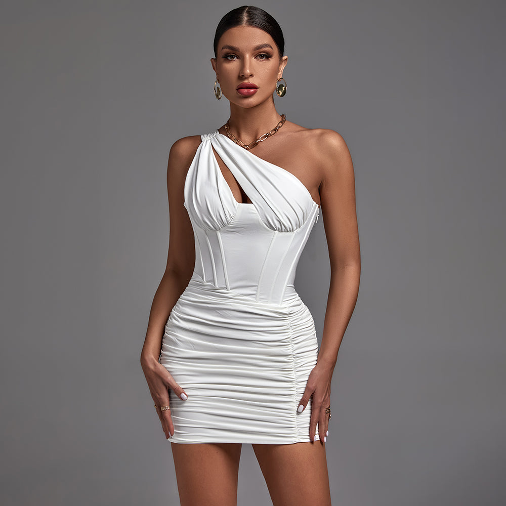 UINKKE One Shoulder Sleeveless Asymmetrical Mini Bodycon Dress