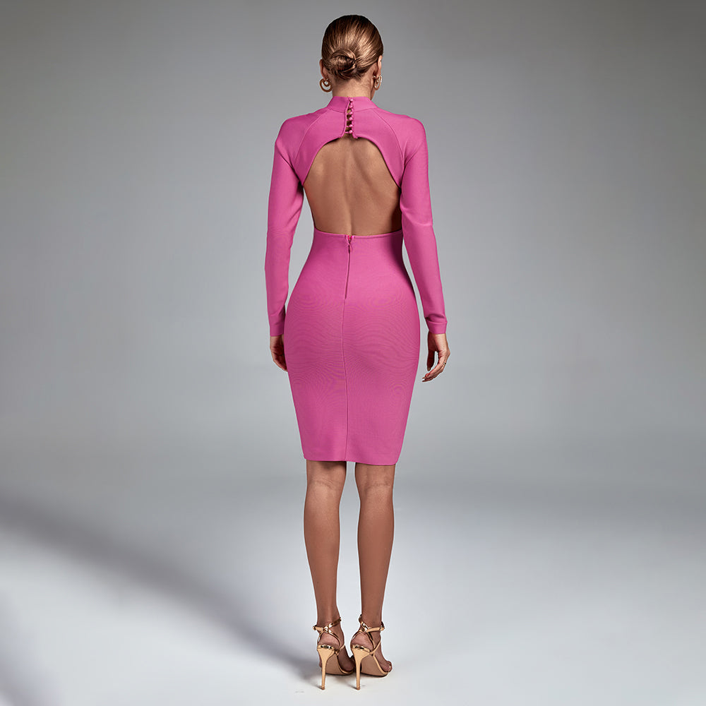 High Neck Long Sleeve Cut Out Over Knee Bandage Dress PP20009