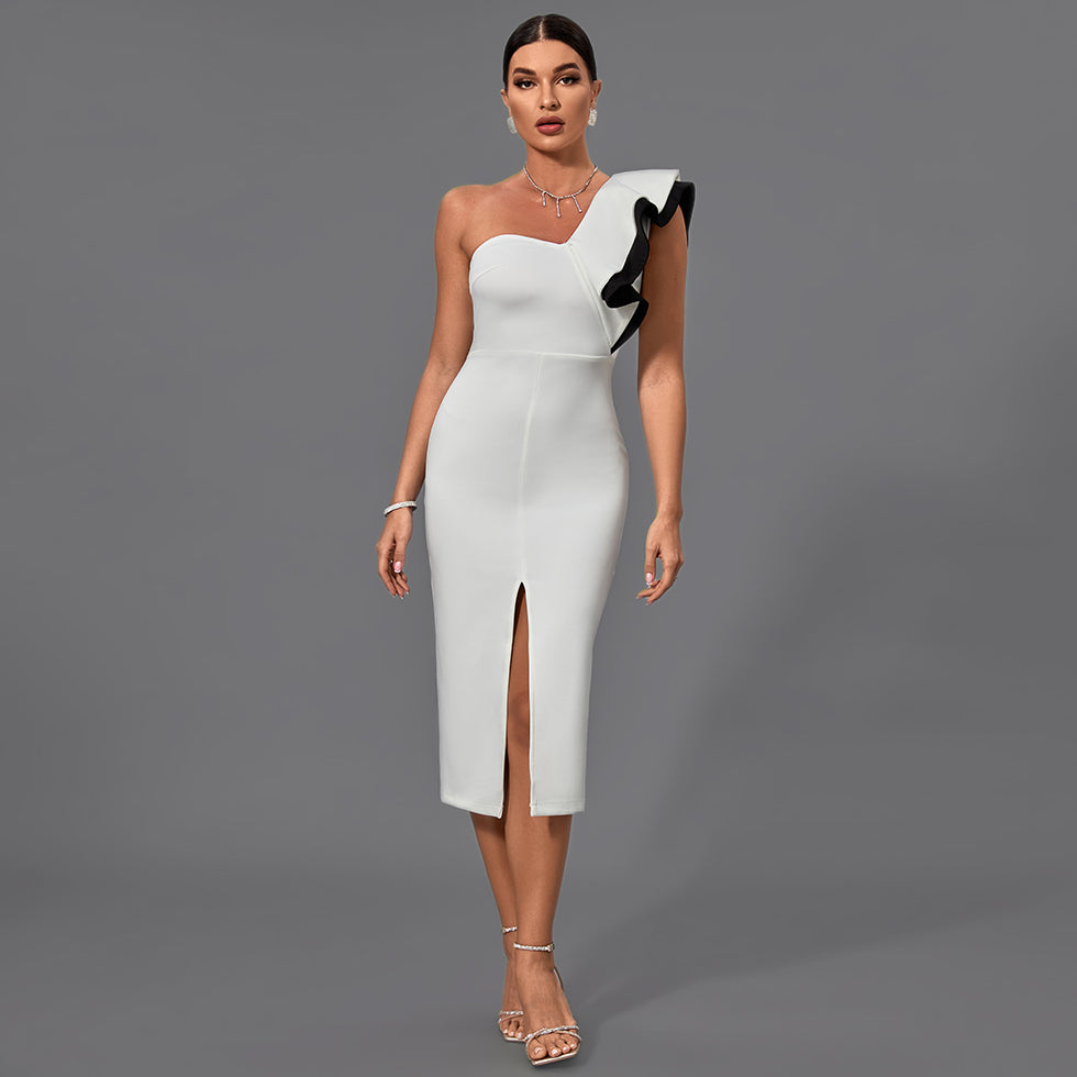 One Shoulder Sleeveless Frill Midi Bodycon Dress FF19410