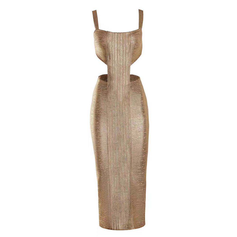 Halter Sleeveless Cut Out Midi Bandage Dress H01201