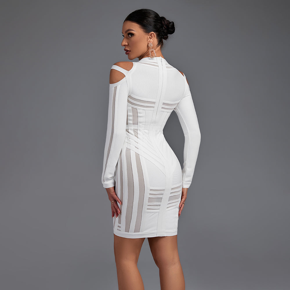 Strappy Long Sleeve Sidestripe Over Knee Bandage Dress HK012