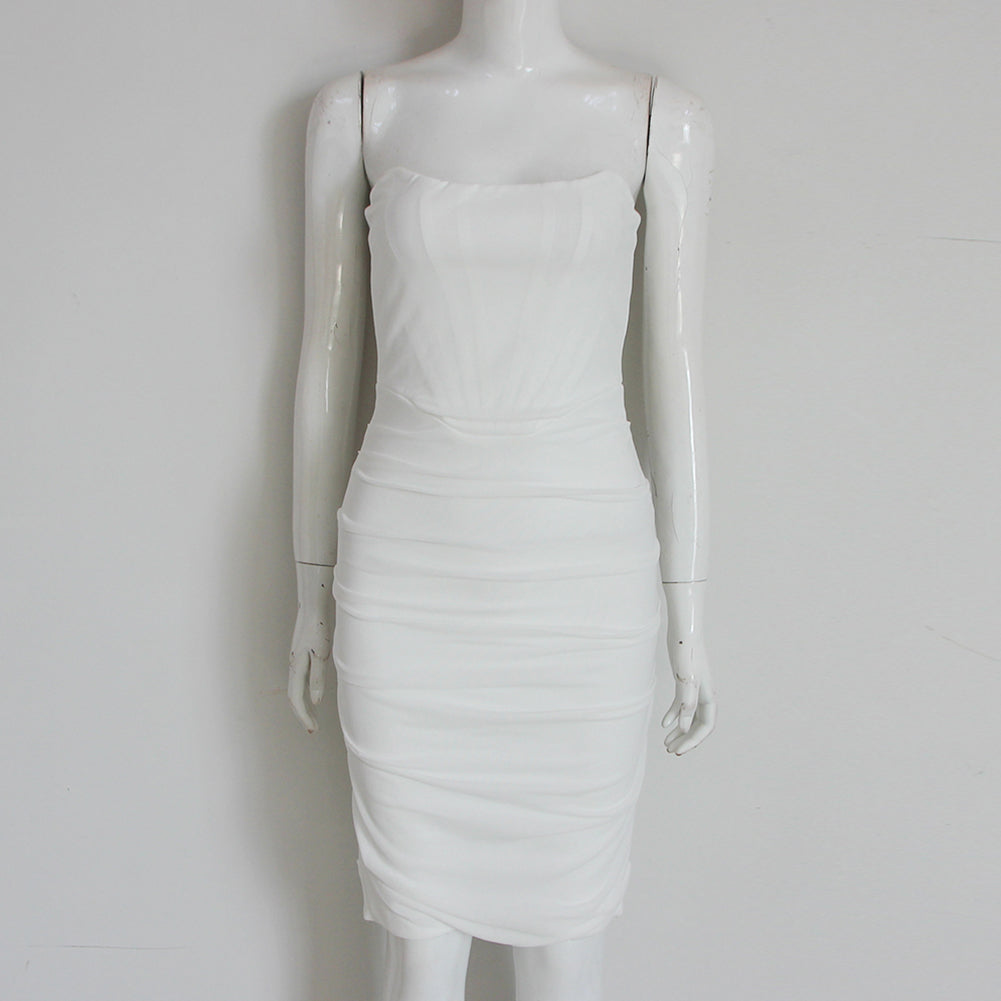 Strapless Sleeveless Wrinkled Midi Bandage Dress HL8256