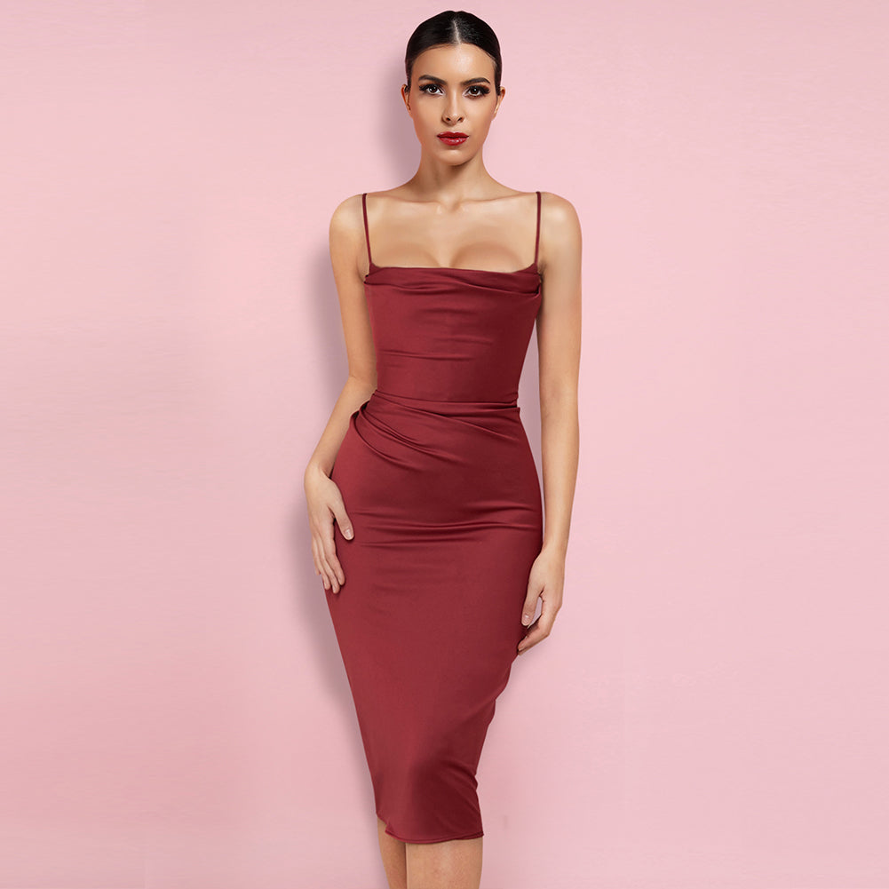 Strappy Sleeveless Plain Over Knee Bodycon Dress HL8377