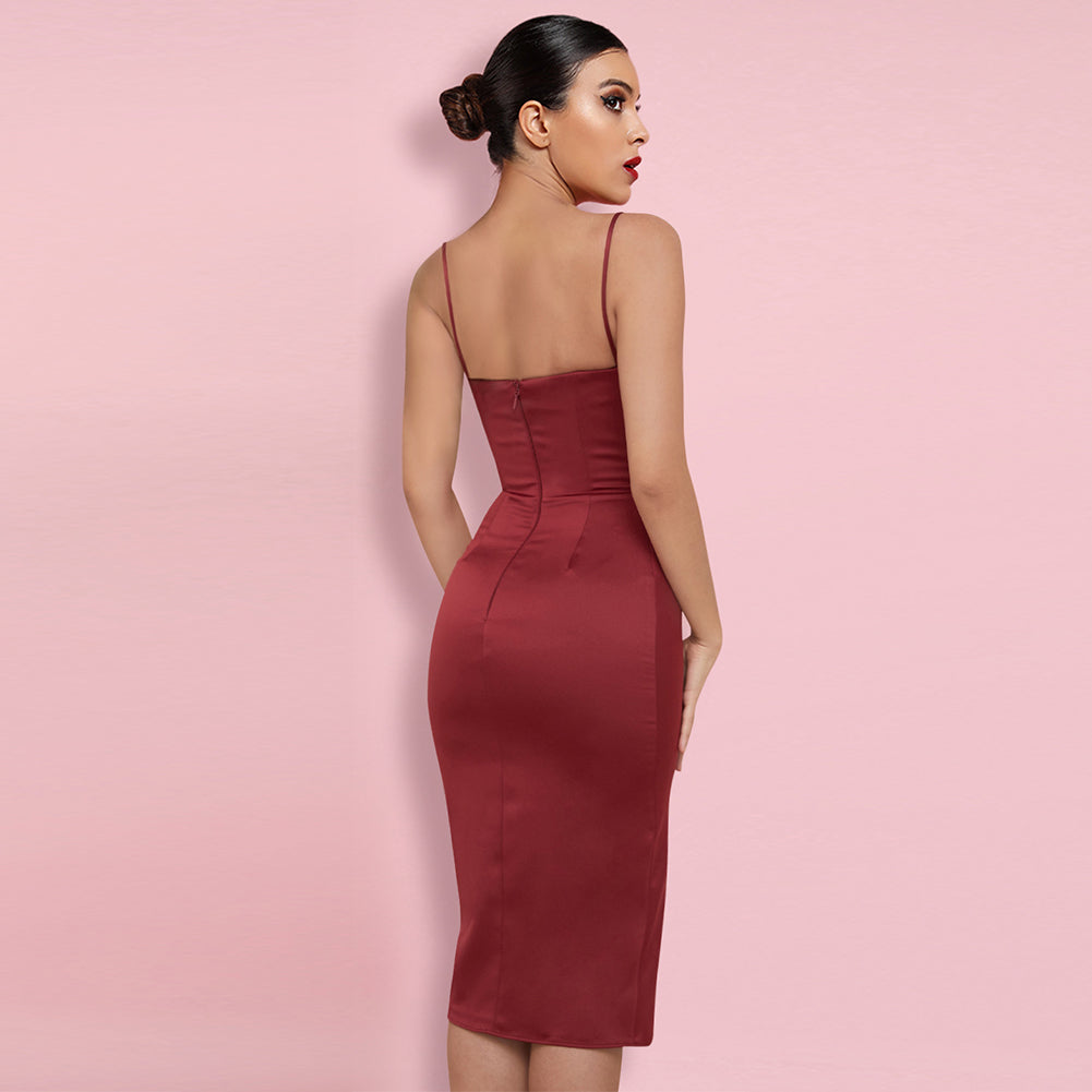 Strappy Sleeveless Plain Over Knee Bodycon Dress HL8377