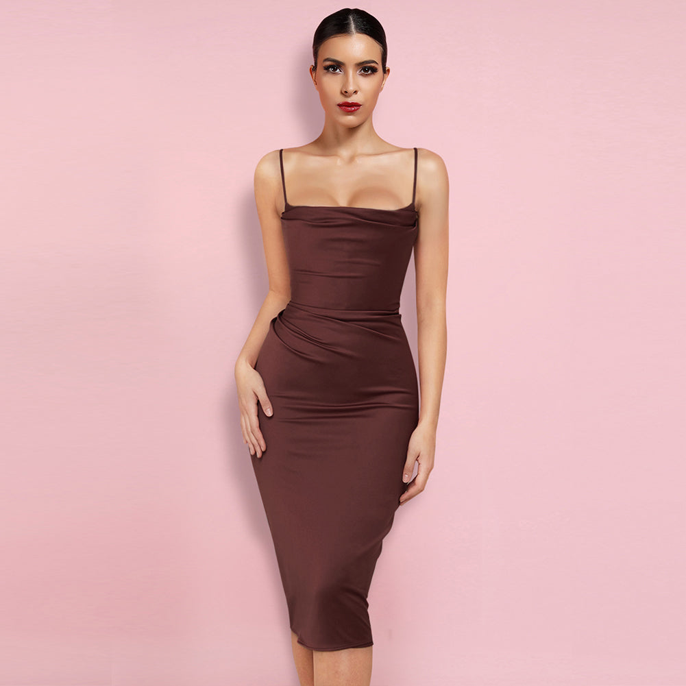 Strappy Sleeveless Plain Over Knee Bodycon Dress HL8377