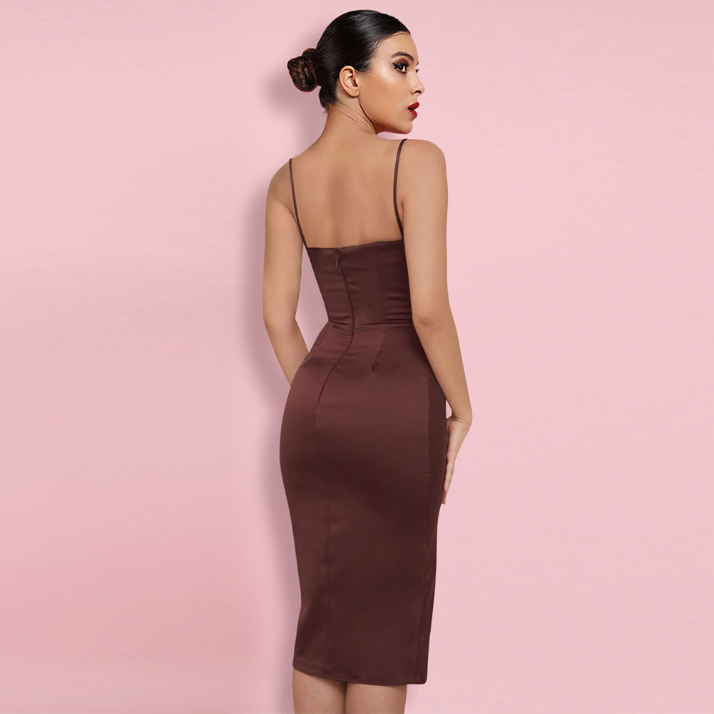 Strappy Sleeveless Plain Over Knee Bodycon Dress HL8377