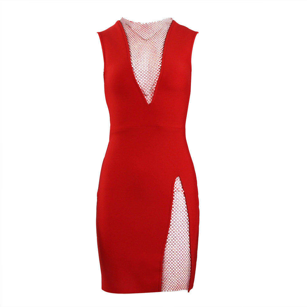 Round Neck Rhinestone Asymmetrical Mini Bandage Dress HL8511