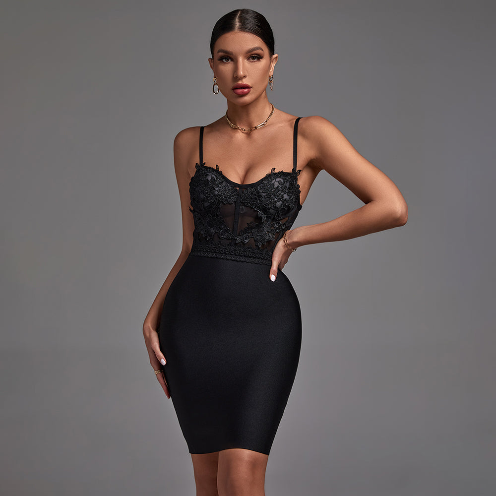 Strappy Sleeveless Lace Mini Bandage Dress HL8637