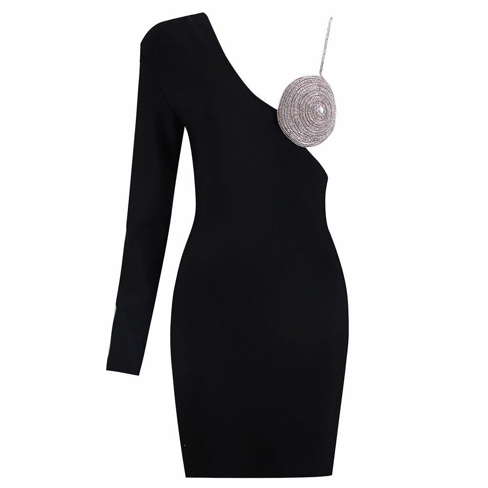 V Neck Long Sleeve Drill Chain Mini Bandage Dress HL8724