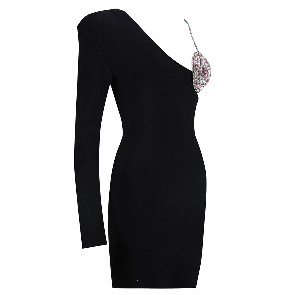 V Neck Long Sleeve Drill Chain Mini Bandage Dress HL8724