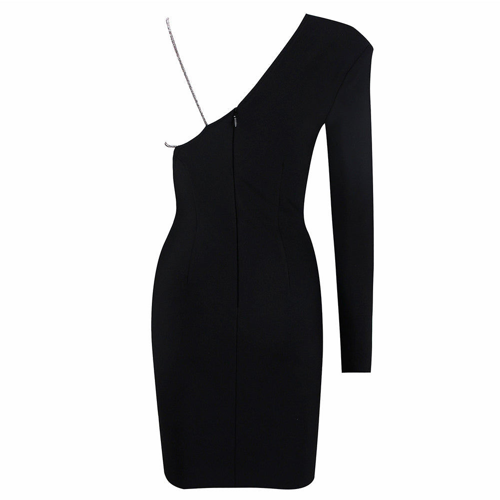 V Neck Long Sleeve Drill Chain Mini Bandage Dress HL8724