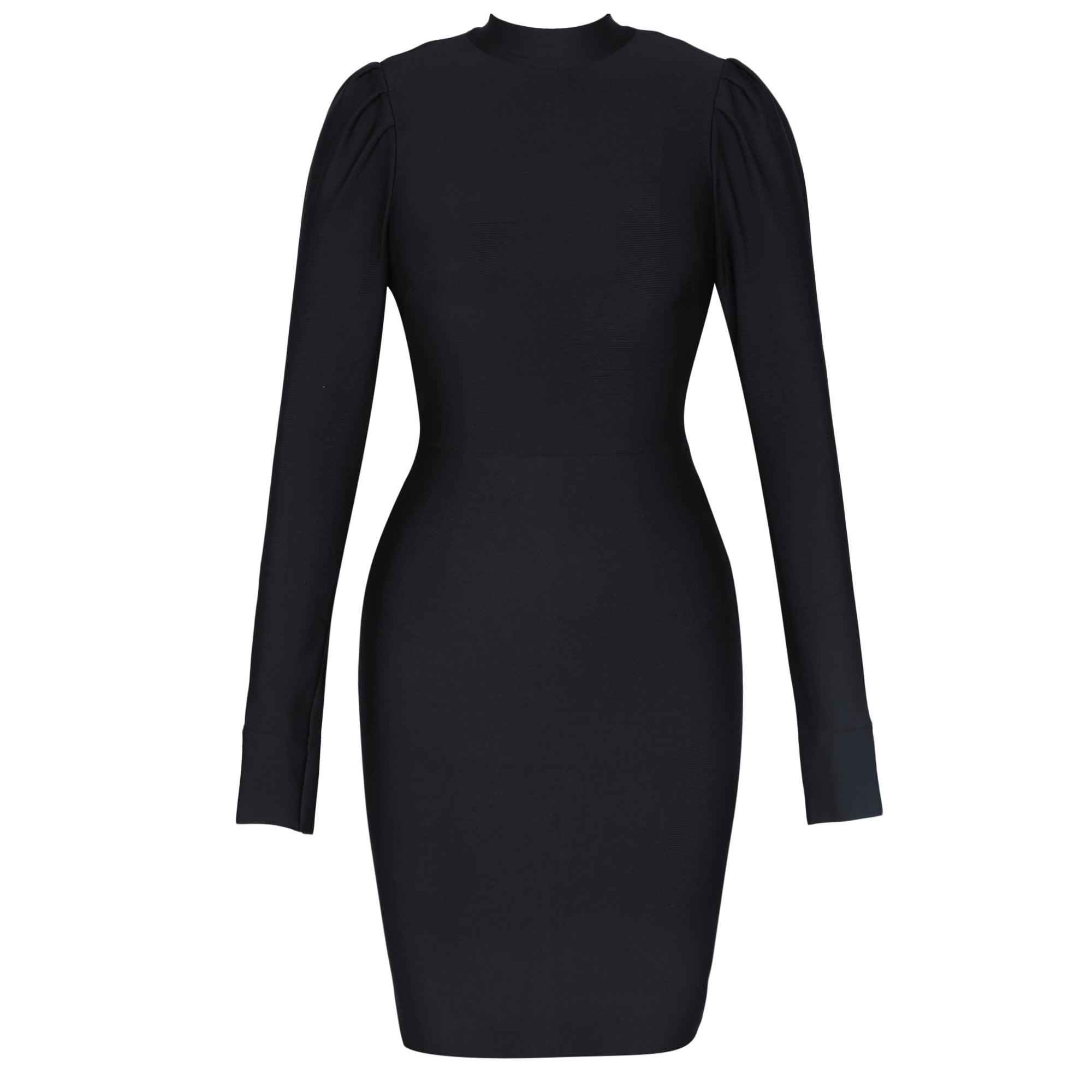 High Neck Long Sleeve Plain Mini Bandage Dress HB7348