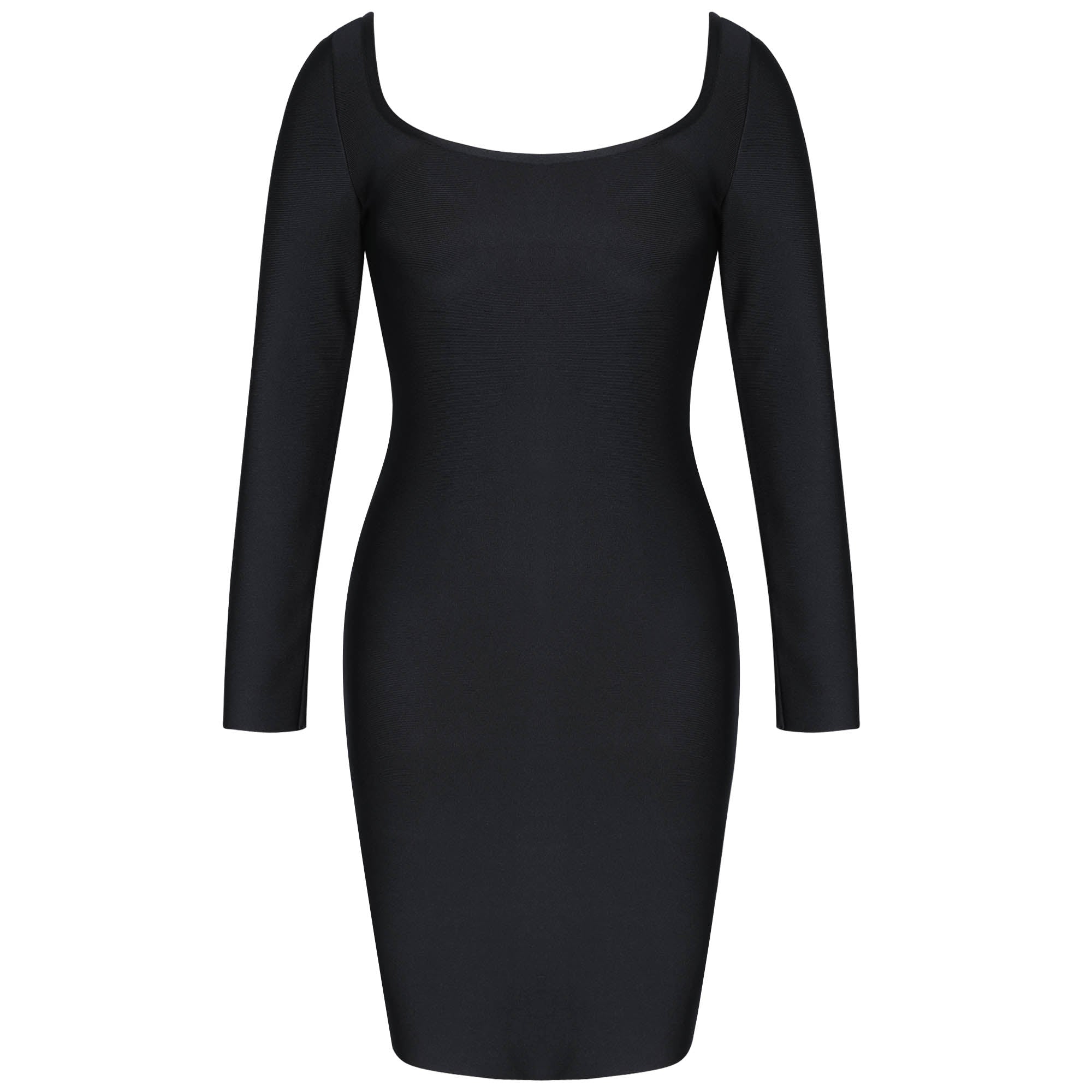 Square Collar Long Sleeve Plain Midi Bandage Dress PP21527