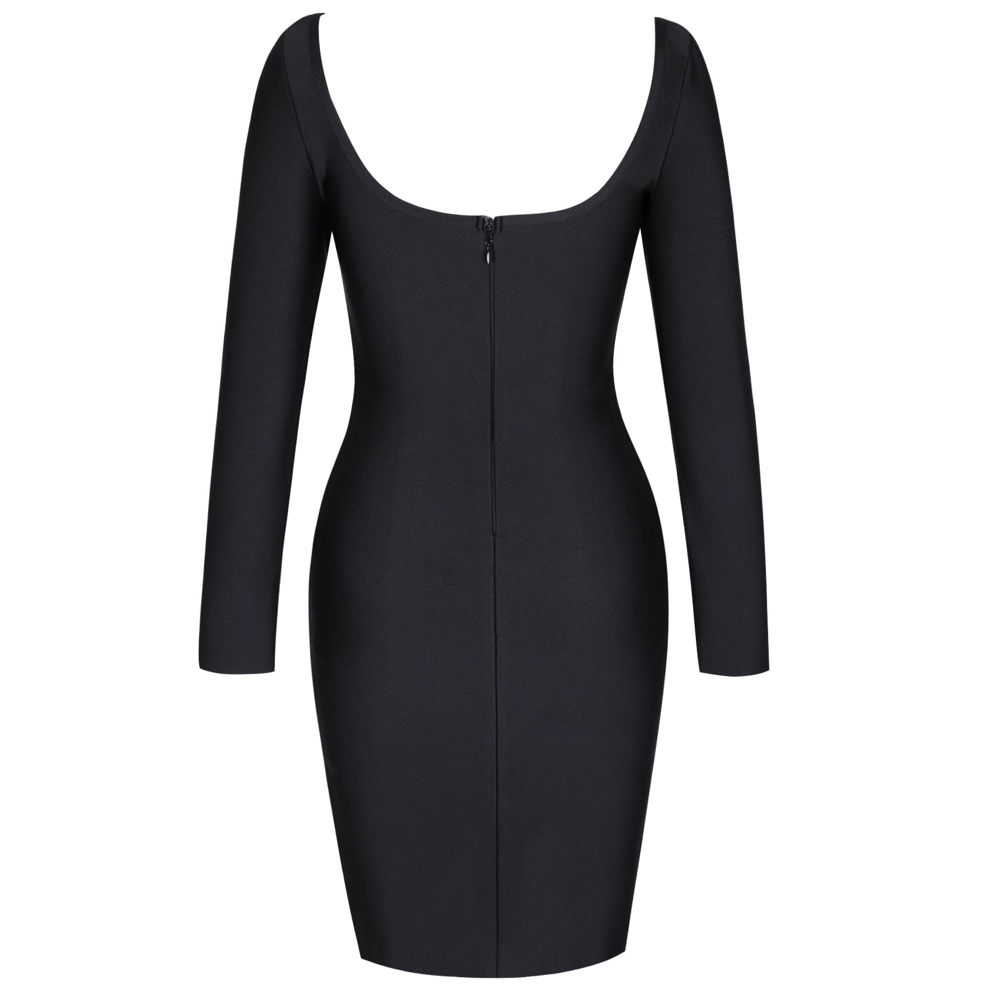 Square Collar Long Sleeve Plain Midi Bandage Dress PP21527