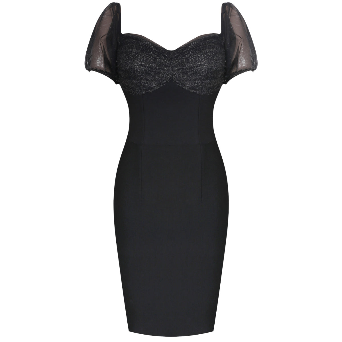 Black Off Shoulder Mid Sleeve Mesh Mini Bandage Dress PF091908