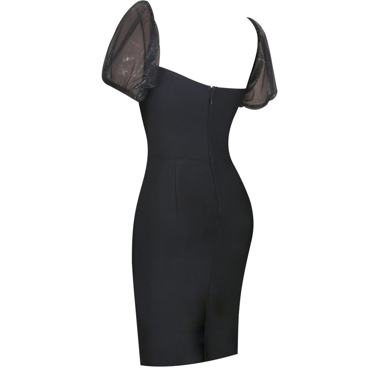 Black Off Shoulder Mid Sleeve Mesh Mini Bandage Dress PF091908