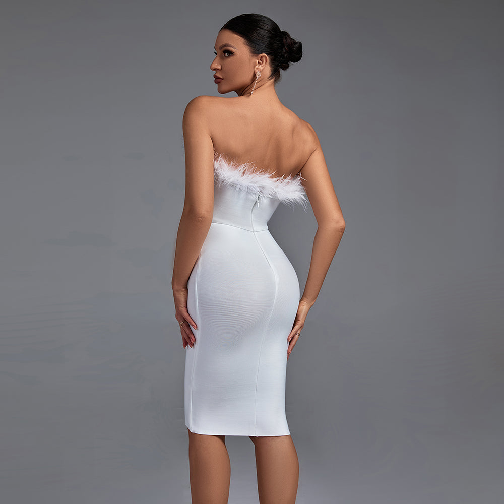 Strapless Sleeveless Plume Mini Bandage Dress PF1108