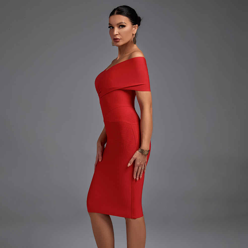 Off Shoulder Short Sleeve Elegant Bandage Dress PF19122