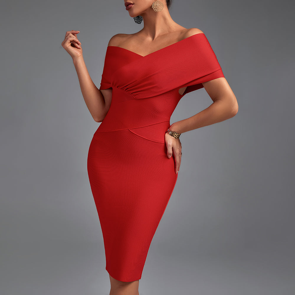 Off Shoulder Short Sleeve Elegant Bandage Dress PF19122