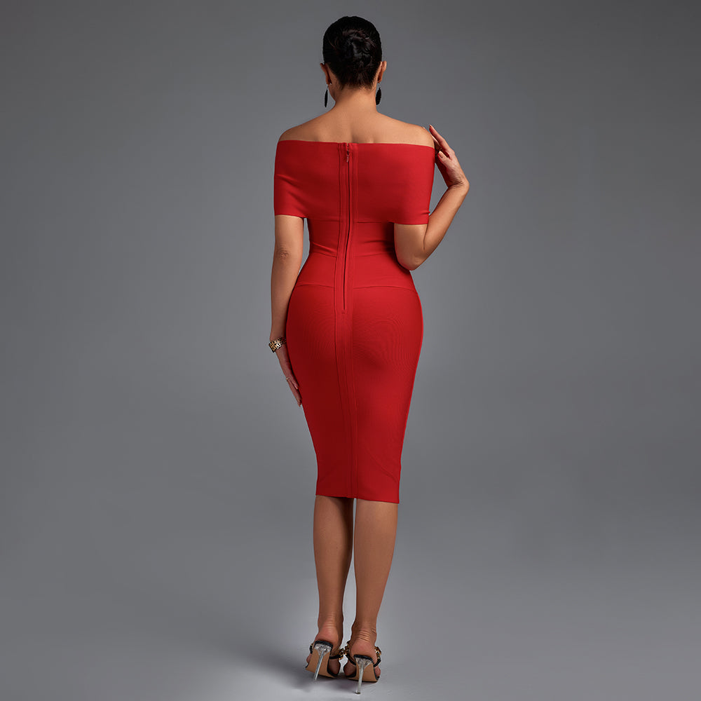 Off Shoulder Short Sleeve Elegant Bandage Dress PF19122