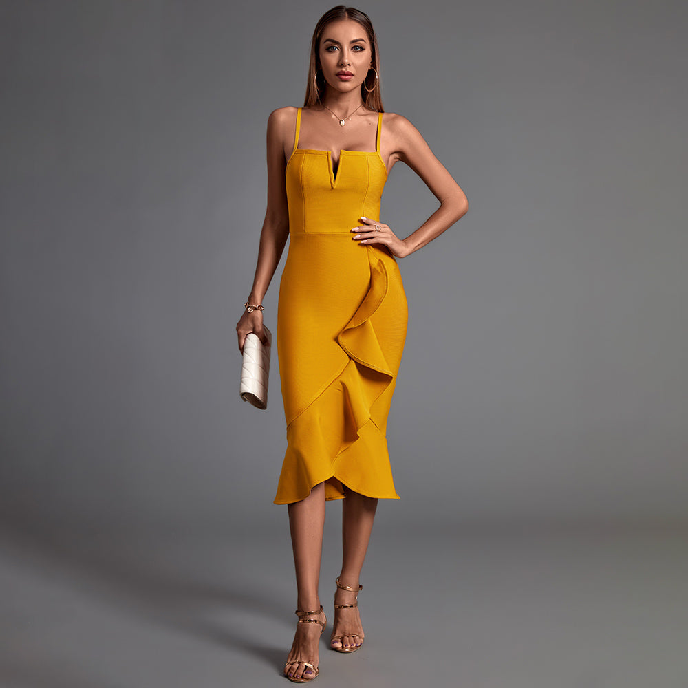 Strappy Sleeveless Frill Asymmetrical Bandage Dress PF19167