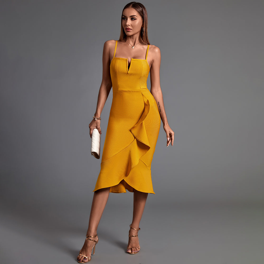 Strappy Sleeveless Frill Asymmetrical Bandage Dress PF19167