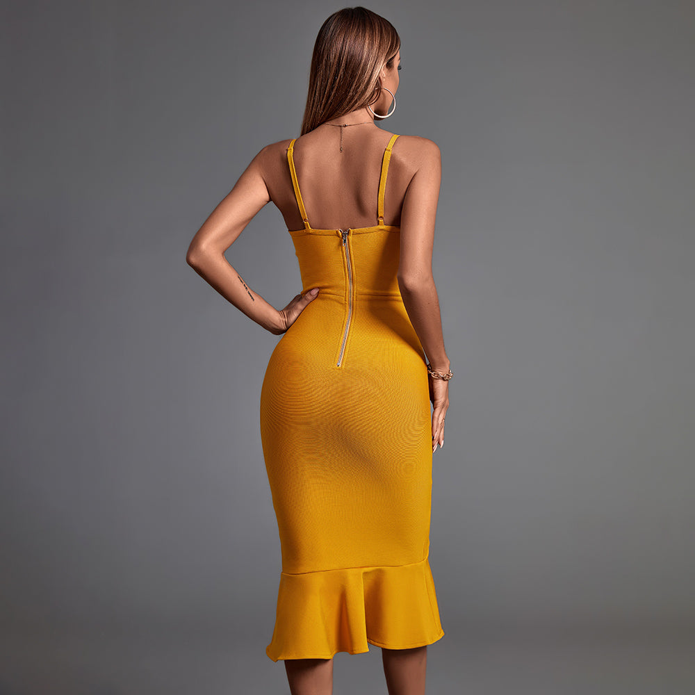 Strappy Sleeveless Frill Asymmetrical Bandage Dress PF19167