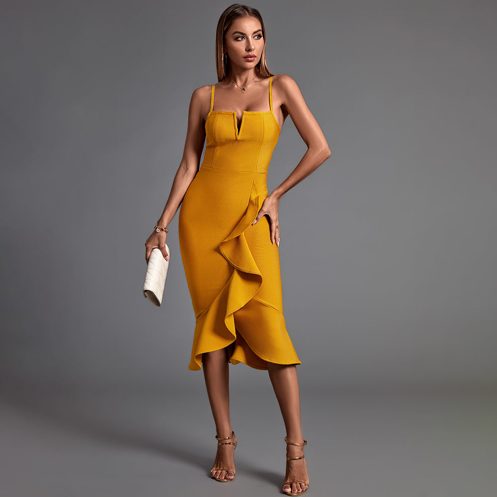 Strappy Sleeveless Frill Asymmetrical Bandage Dress PF19167