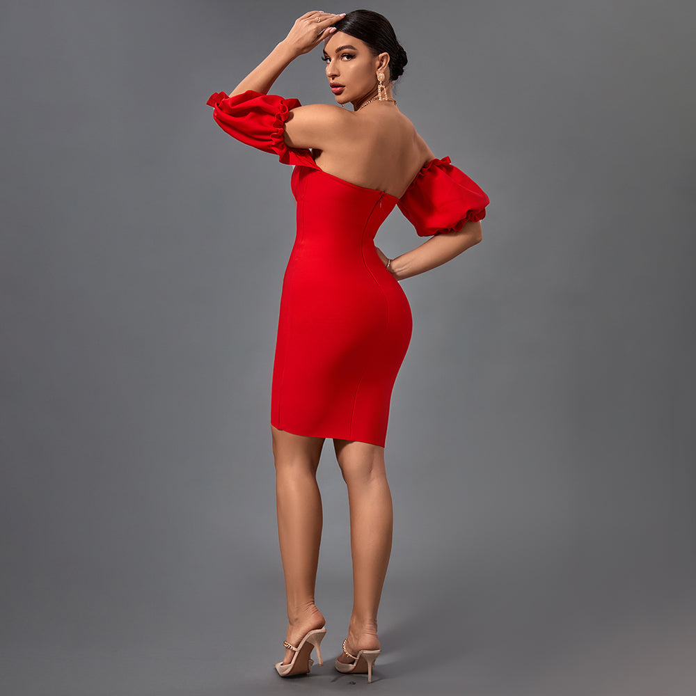 Off Shoulder Short Sleeve Backless Mini Bandage Dress PF20006