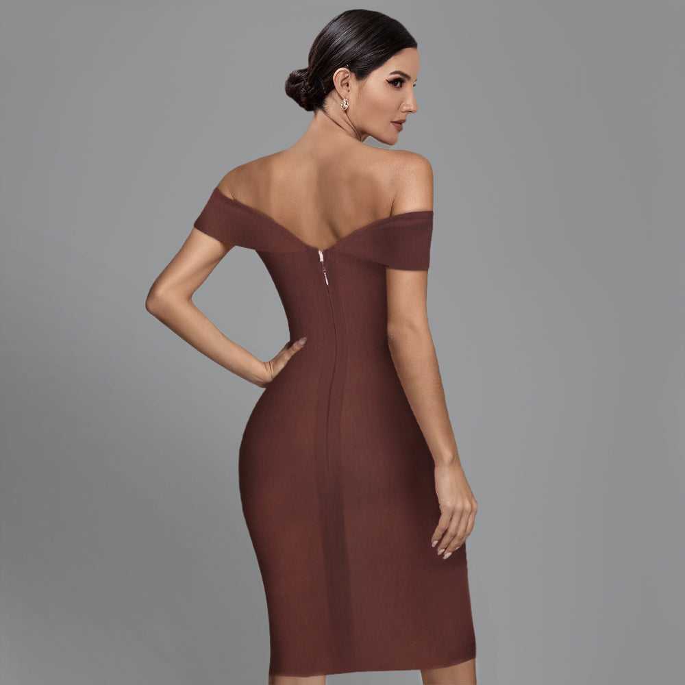 Off Shoulder Midi Elegant Bandage Dress PF21611