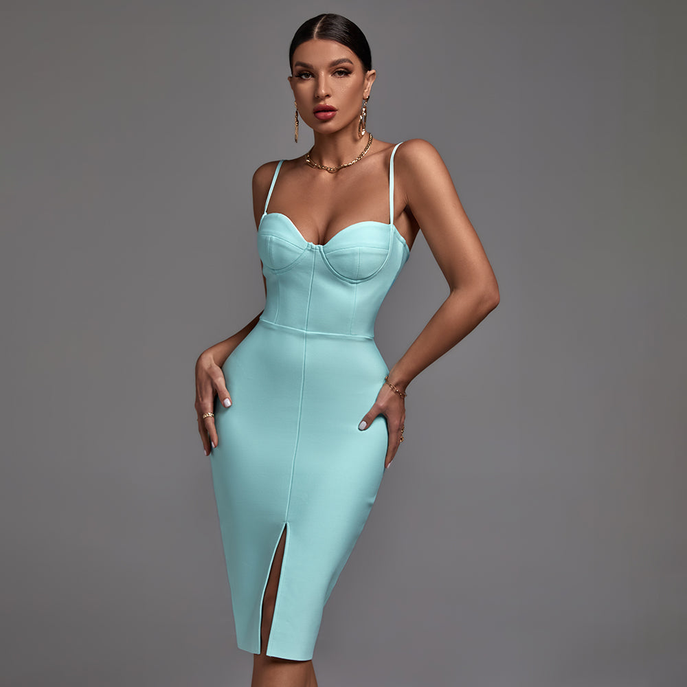 Strappy Sleeveless Plain Midi Backless Bandage Dress PF21712