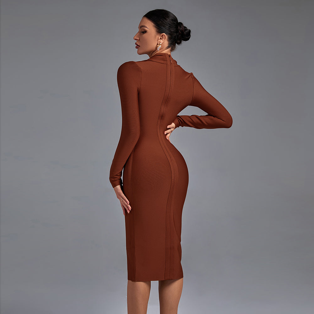 V Neck Long Sleeve Bandage Dress PFHJ649