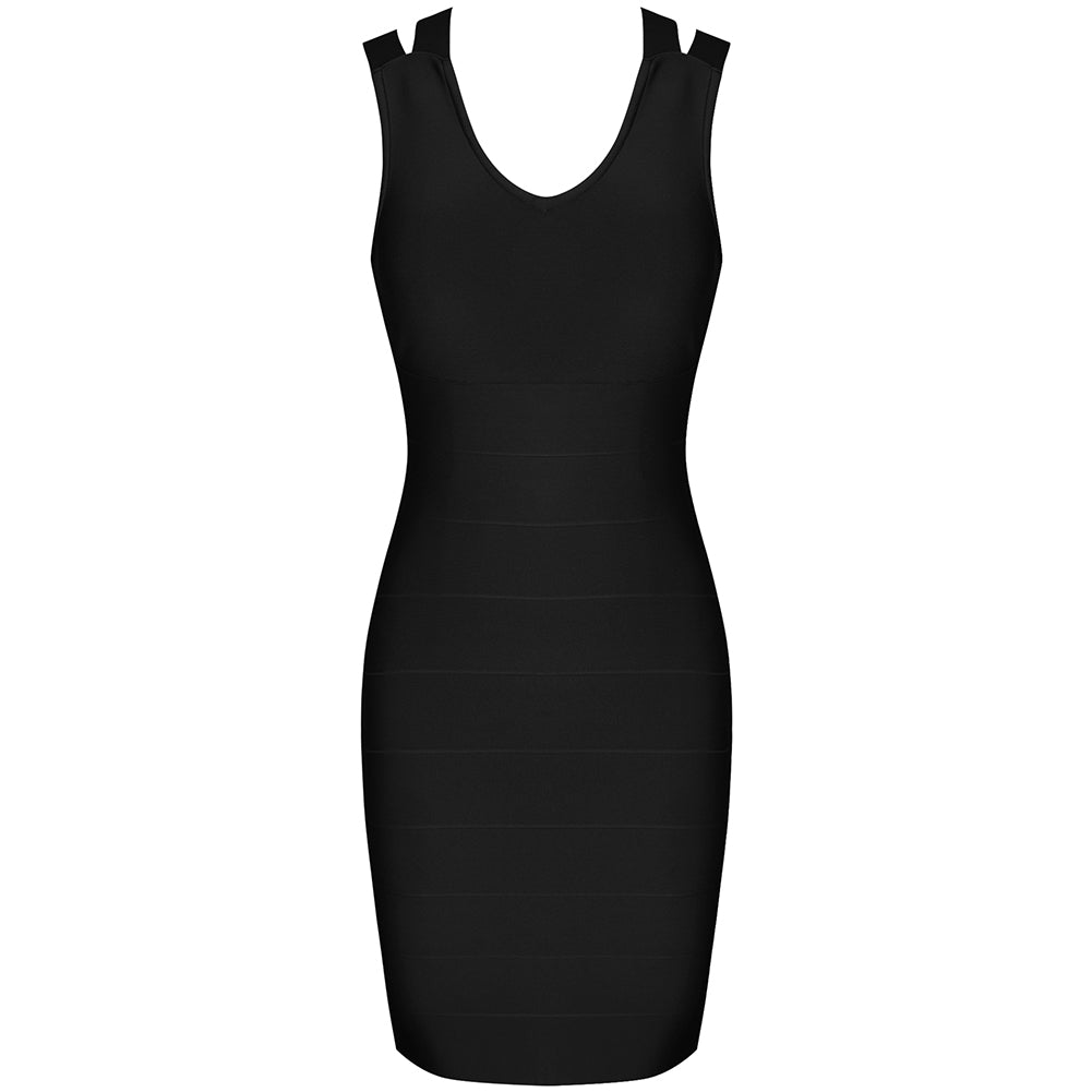 V Neck Sleeveless Hollow out Mini Bandage Dress PK21114