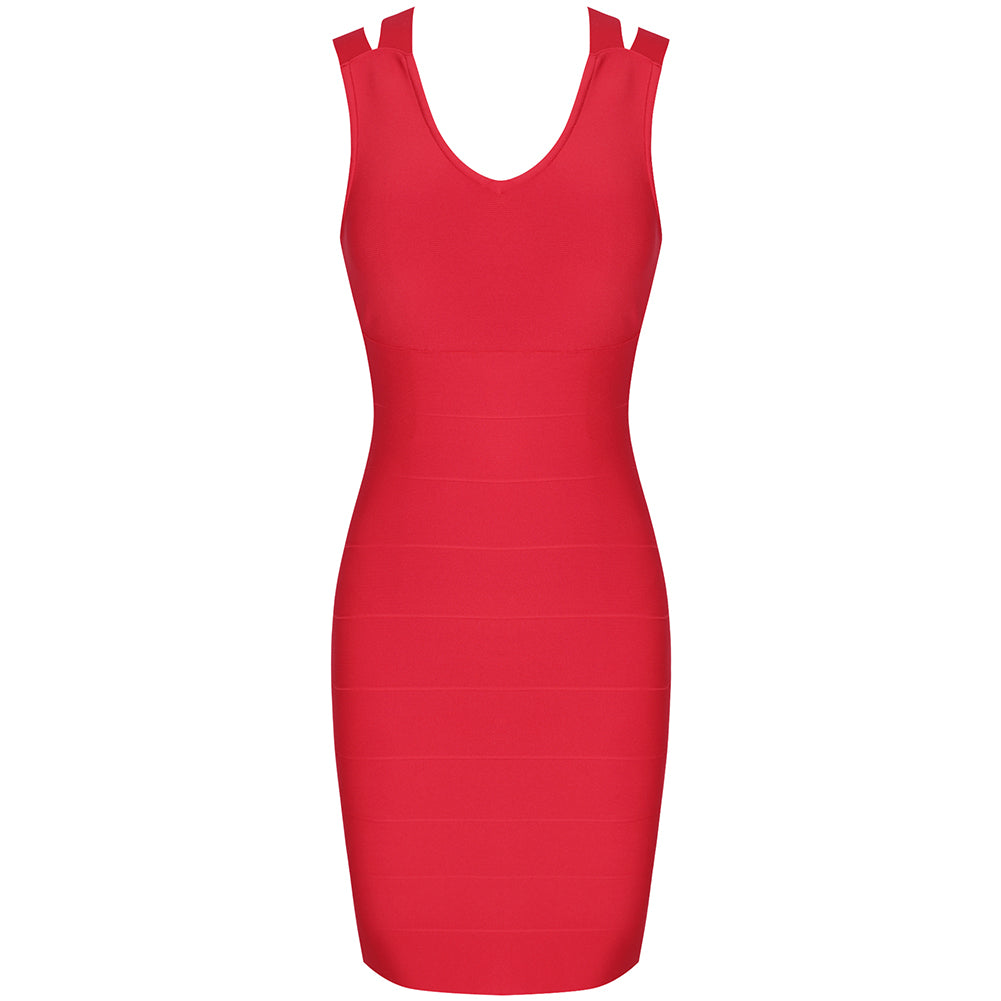 V Neck Sleeveless Hollow out Mini Bandage Dress PK21114