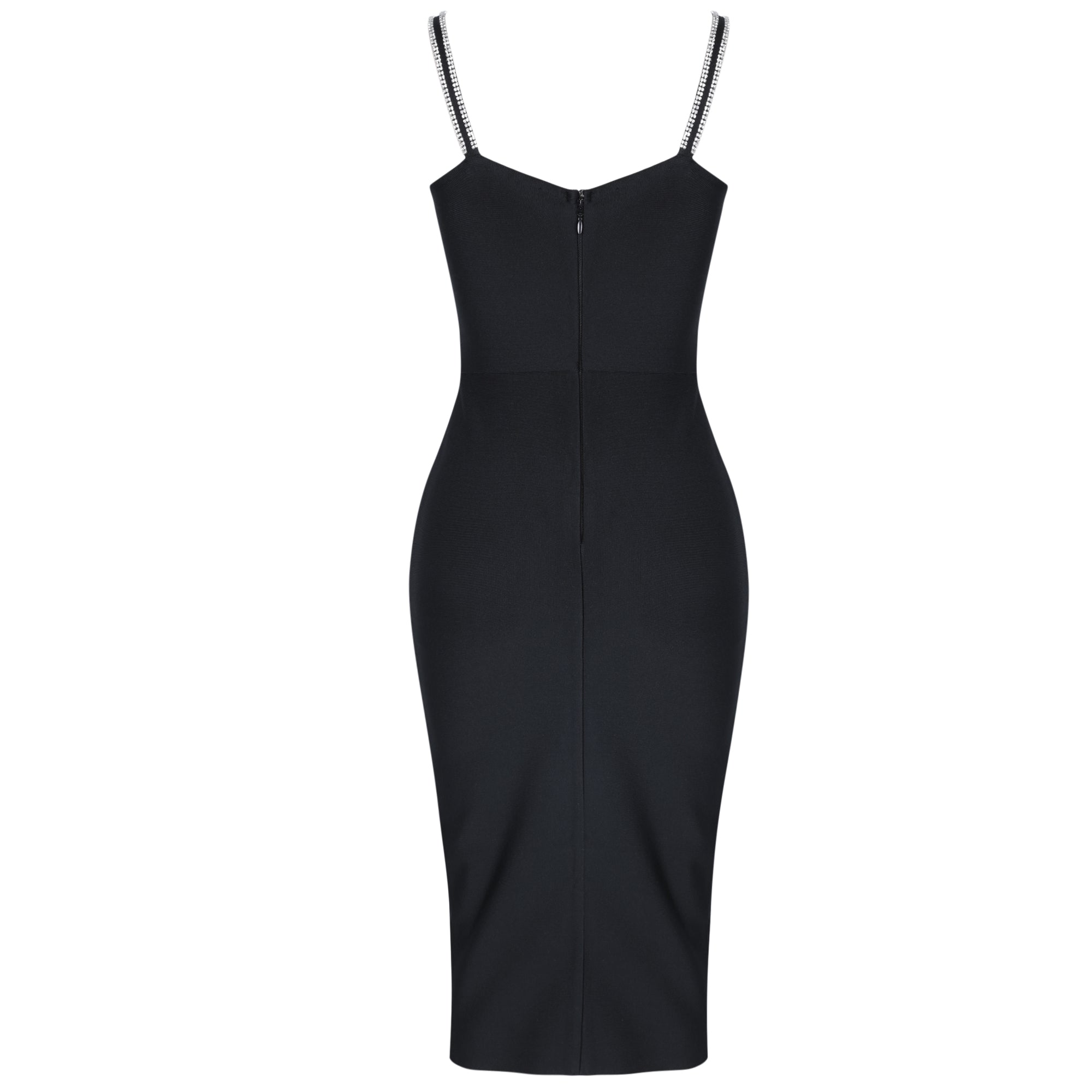 Black Strappy Sleeveless Drill Chain Midi Bandage Dress PP091924