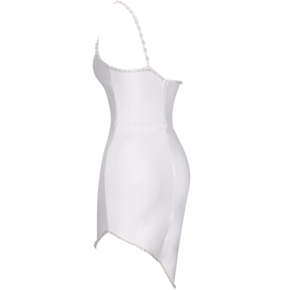 White One Shoulder Sleeveless Asymmetrical Mini Bandage Dress PP092001