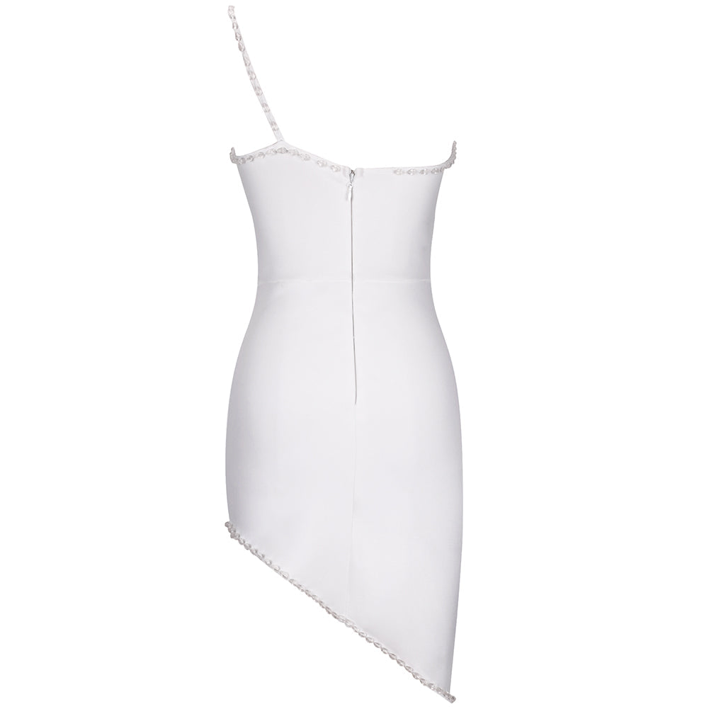 White One Shoulder Sleeveless Asymmetrical Mini Bandage Dress PP092001