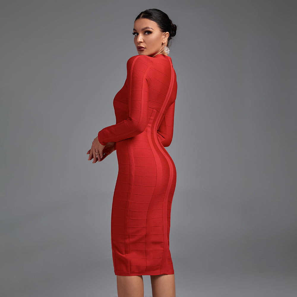 High Neck Long Sleeve Cut Out Over Knee Bandage Dress PP1103