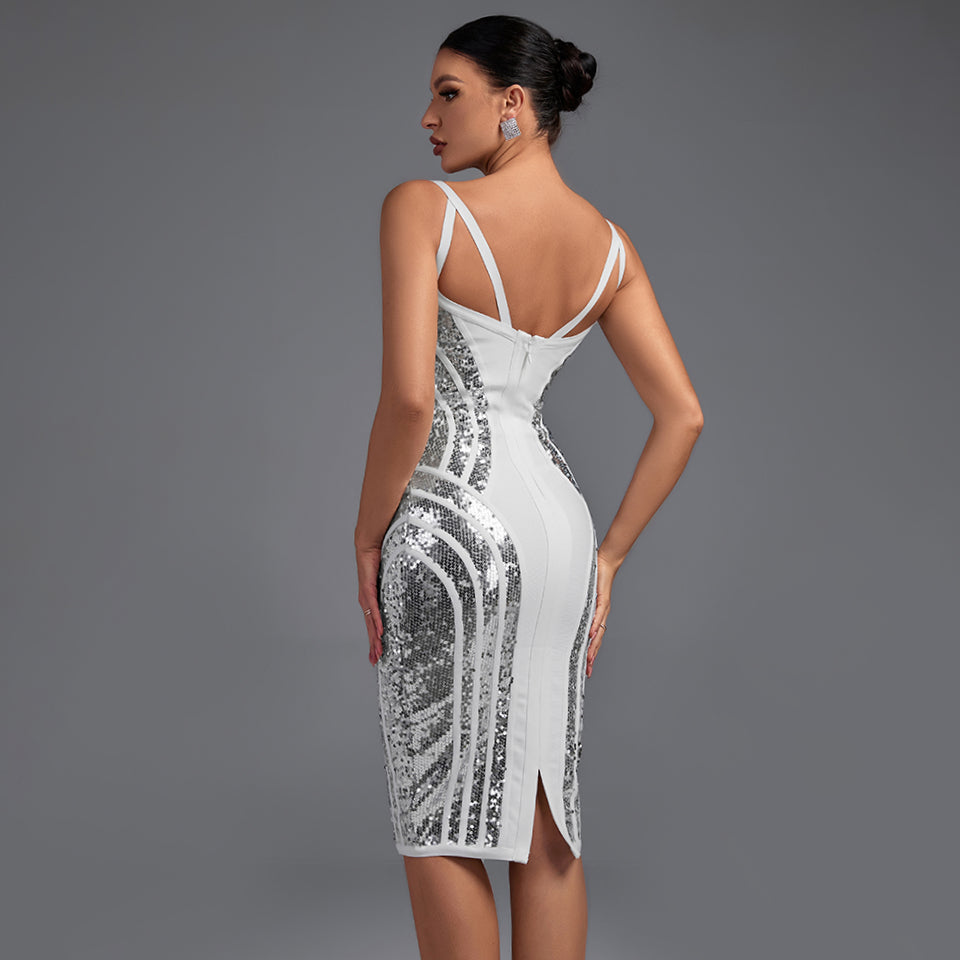 Strappy Striped Sequins Bandage Dress PP19341