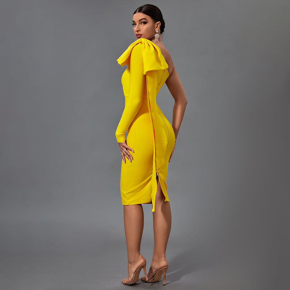 Bowknot Asymmetrical One Sleeve Bandage Dress PP19348