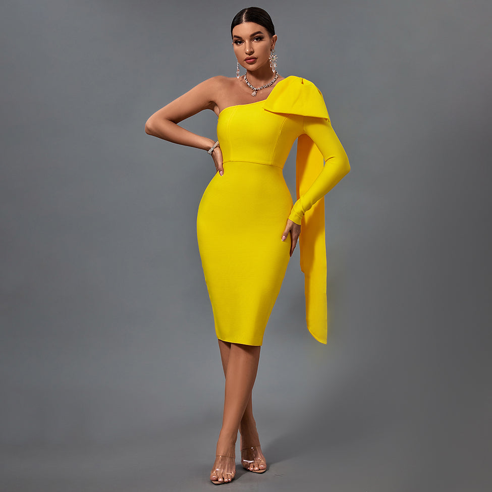 Bowknot Asymmetrical One Sleeve Bandage Dress PP19348